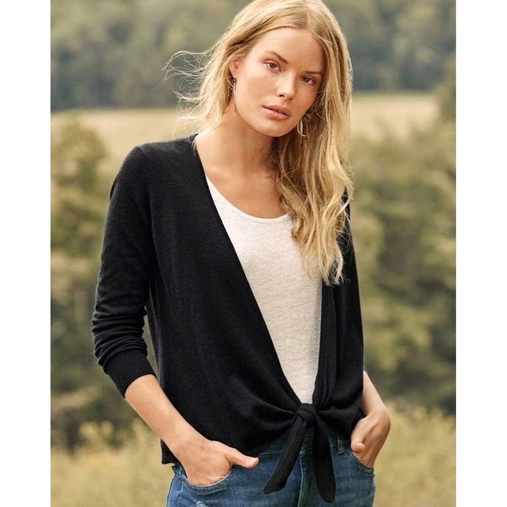 Garnet Hill Cashmere Easy Tie-Front Sweater Cardigan Ballet Core In Black Sz M
